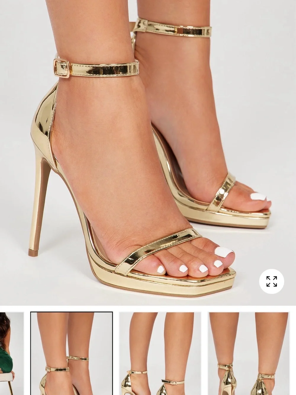 Gold Ankle-Strap Stiletto Sandals - Women's High Heel
